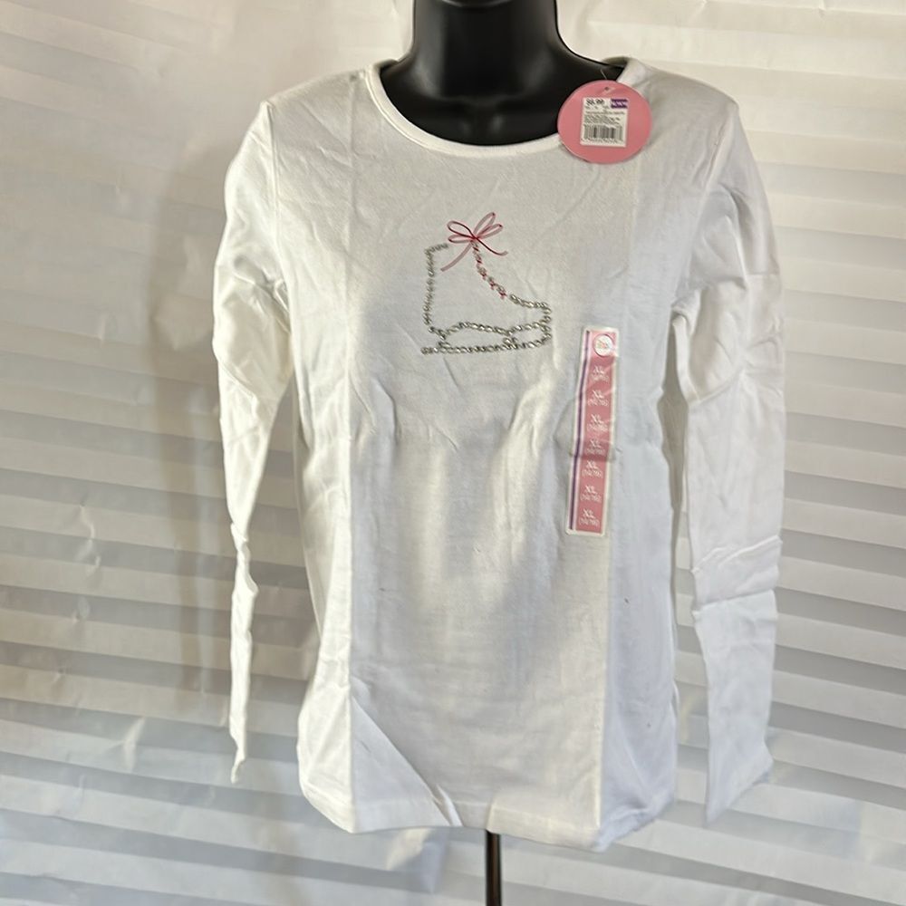 Circo White Long Sleeve Ice Skating Tee Girls Size 14/16 | Embellished Graphic